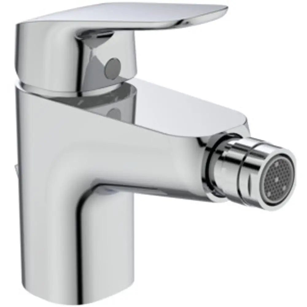 Bidetarmatur in Chrom von Ideal Standard mit einer geraden Auslaufform und einem praktischen Hebel zur Wasserregulierung. Elegant und funktional gestaltet.